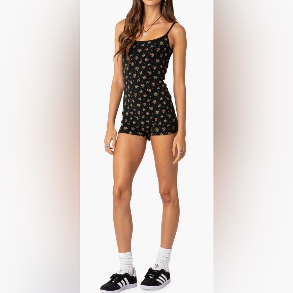 Floral Black Women's Backless Romper